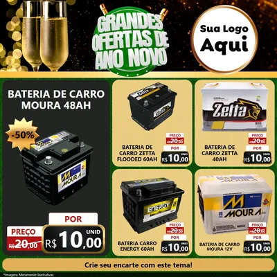 Modelo de Rede Social para Feed Facebook com o tema Grandes Ofertas de Ano Novo para Baterias Elétricas