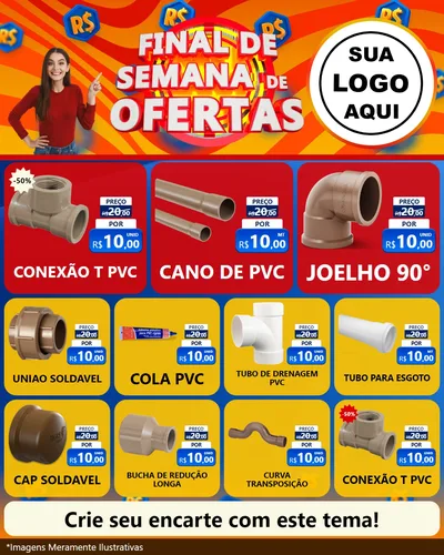 Modelo de Rede Social para Feed Instagram com o tema Final de Semana de Ofertas para Tubos e conexões