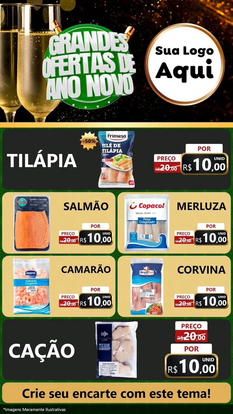 Modelo de TV para TV Vertical com o tema Grandes Ofertas de Ano Novo para Peixaria