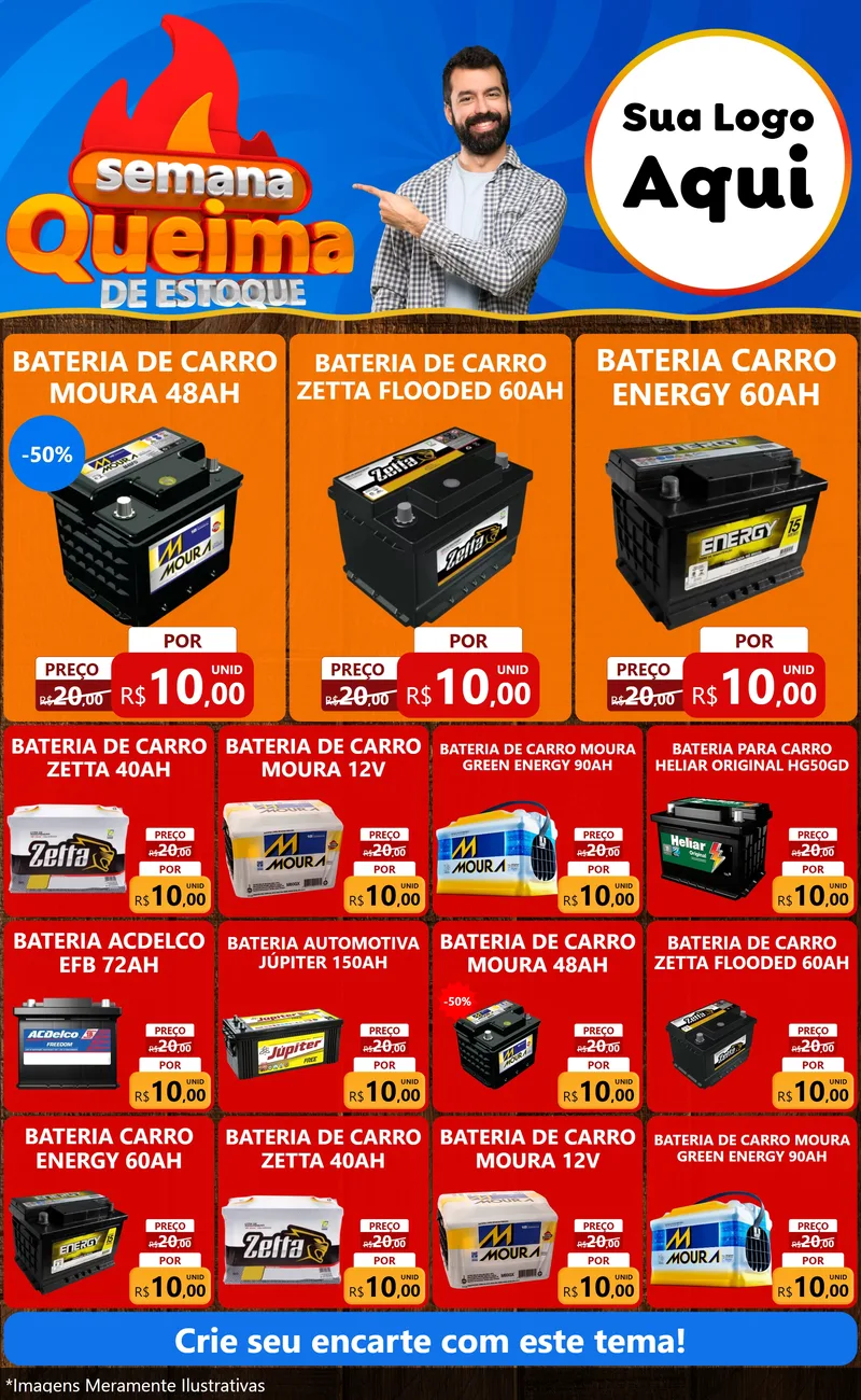 Modelo de Encarte para Encarte Grande com o tema Semana Queima de Estoque para Baterias Elétricas