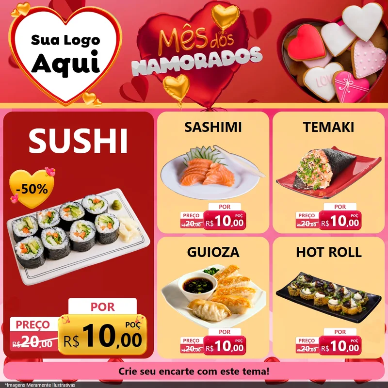 Modelo de Rede Social para Feed Facebook com o tema Mês dos Namorados para Comida japonesa