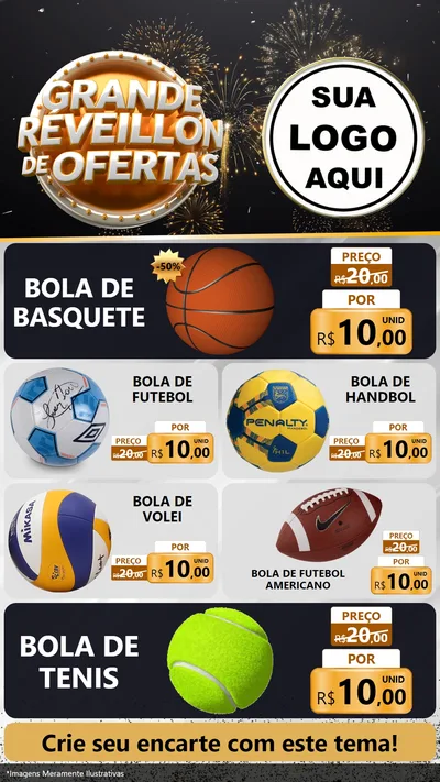 Modelo de TV para TV Vertical com o tema Grande Réveillon de Ofertas para Artigos Esportivos