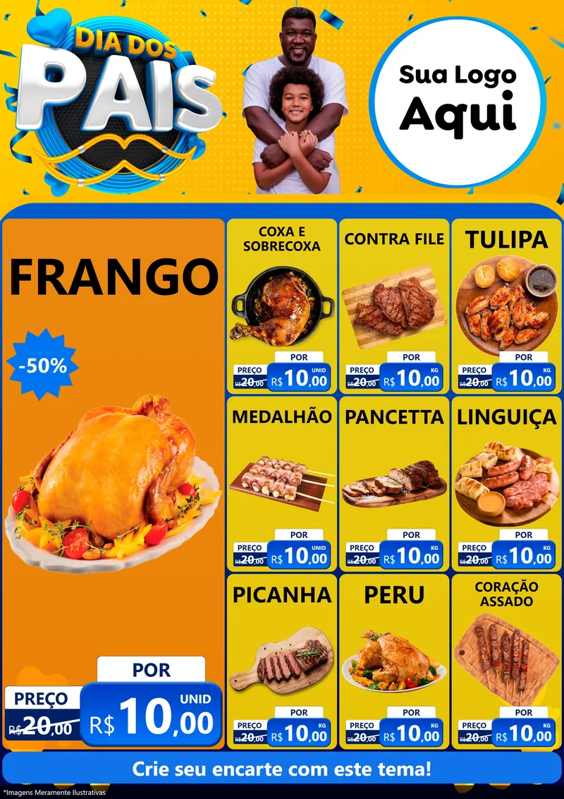 Modelo de Encarte para Encarte A4 Vertical com o tema Dia dos Pais para Assados