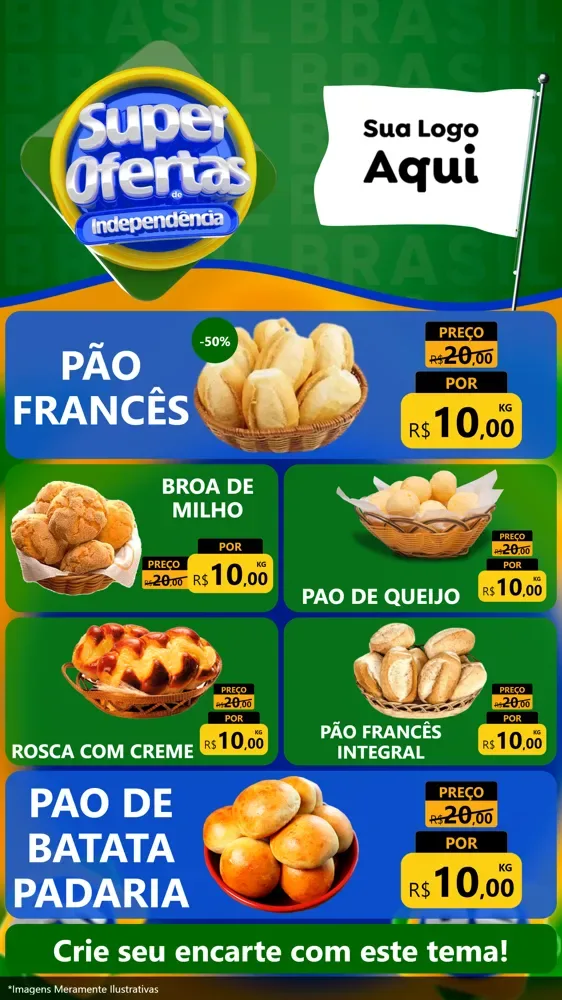 Modelo de TV para TV Vertical com o tema Super Ofertas de Independência para Padaria