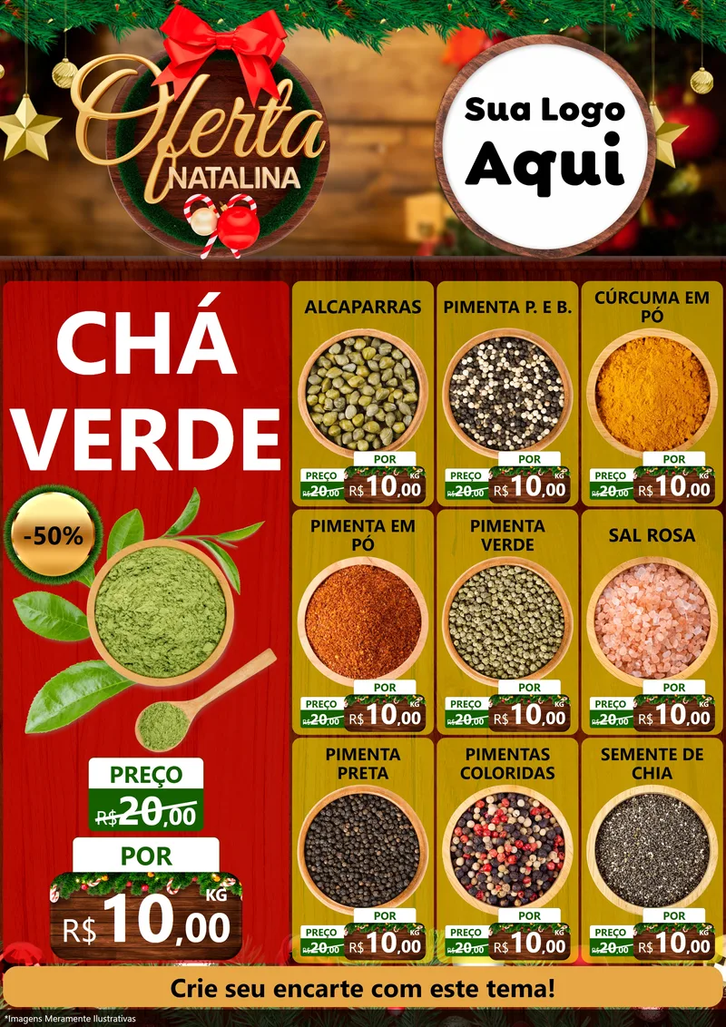 Modelo de Encarte para Encarte A4 Vertical com o tema Ofertas Natalina para Produtos Naturais