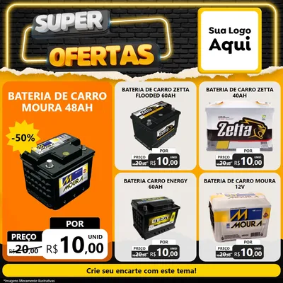 Modelo de Rede Social para Feed Facebook com o tema Super Ofertas para Baterias Elétricas