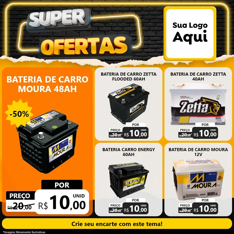 Modelo de Rede Social para Feed Facebook com o tema Super Ofertas para Baterias Elétricas