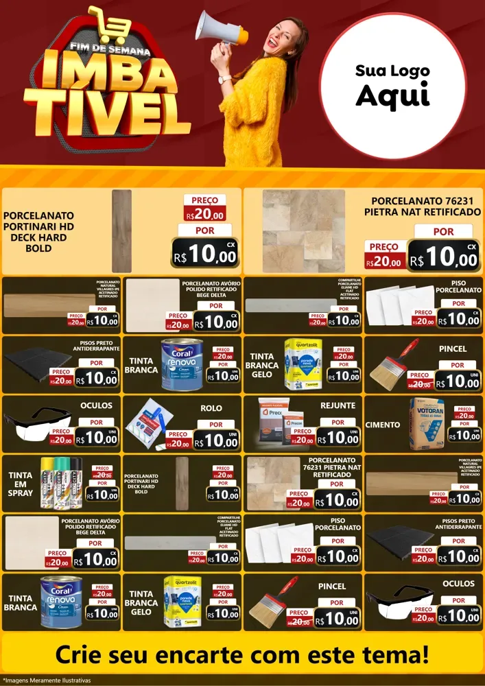 Modelo de Encarte para Encarte A4 Vertical com o tema Fim de Semana Imbatível para Pisos e revestimentos