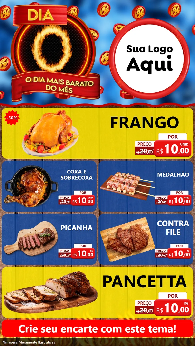 Modelo de TV para TV Vertical com o tema Dia O - O Dia Mais Barato Do Mês para Assados