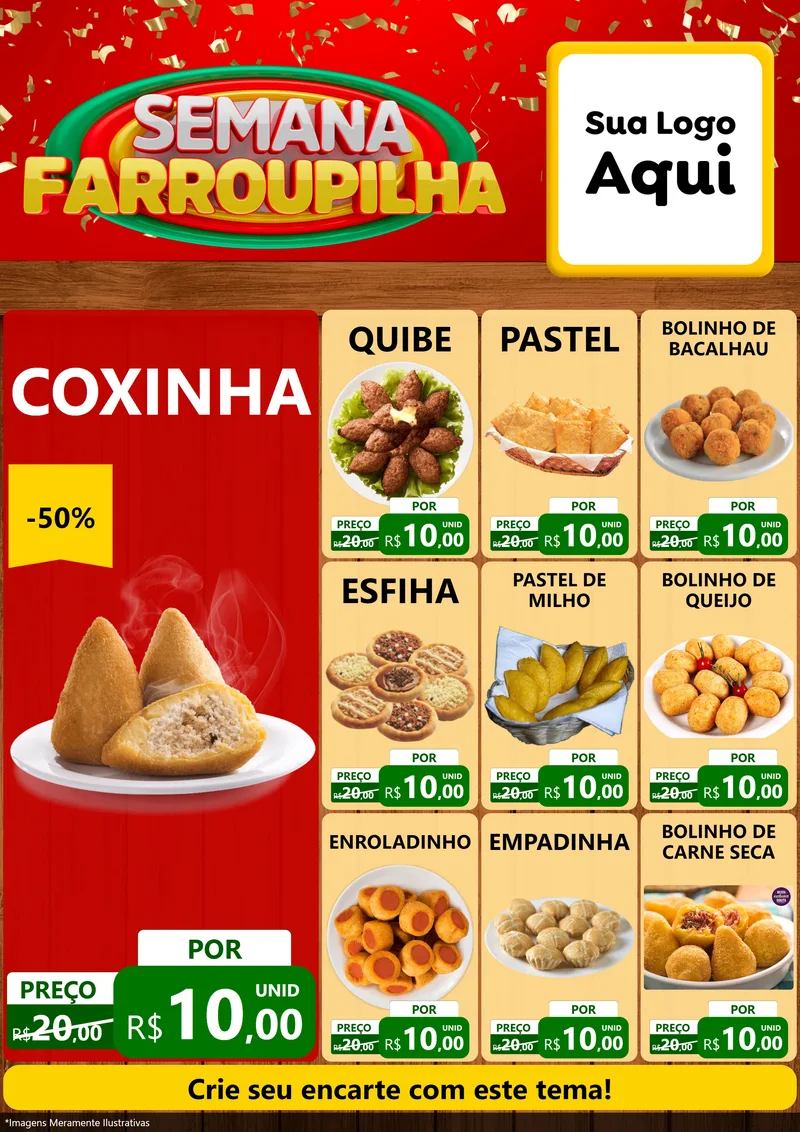 Modelo de Encarte para Encarte A4 Vertical com o tema Semana Farroupilha para Salgadaria