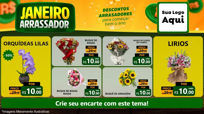 Modelo de TV para TV Horizontal com o tema Janeiro Arrasador para Floricultura e jardim