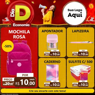 Modelo de Rede Social para Feed Facebook com o tema Dia D Economia para Papelaria