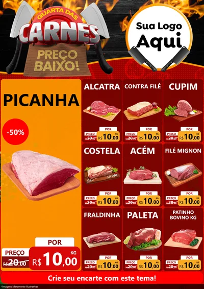 Modelo de Encarte para Encarte A4 Vertical com o tema Quarta das Carnes para Açougue