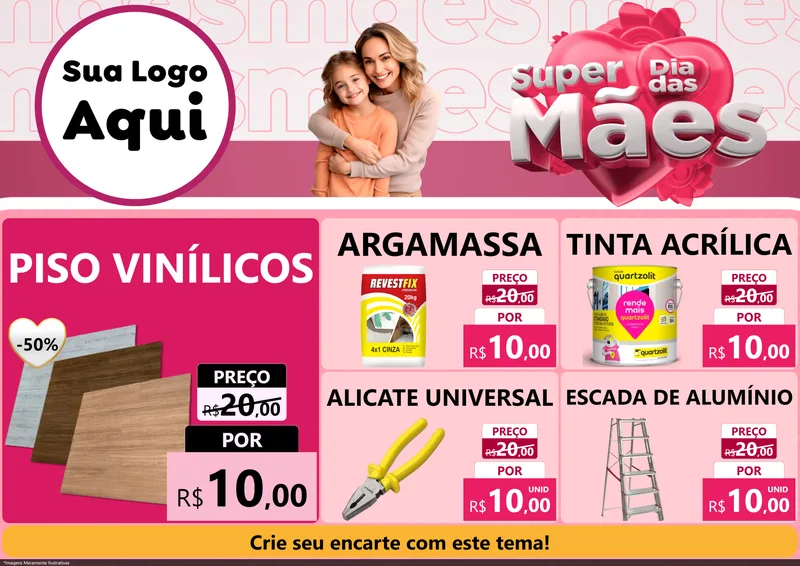 Modelo de Encarte para Encarte A4 Horizontal com o tema Super Dia Das Mães para Material para Construção
