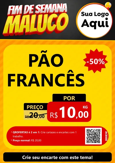 Modelo de Cartaz para Cartaz A4 Vertical com o tema Final de Semana Maluco para Padaria