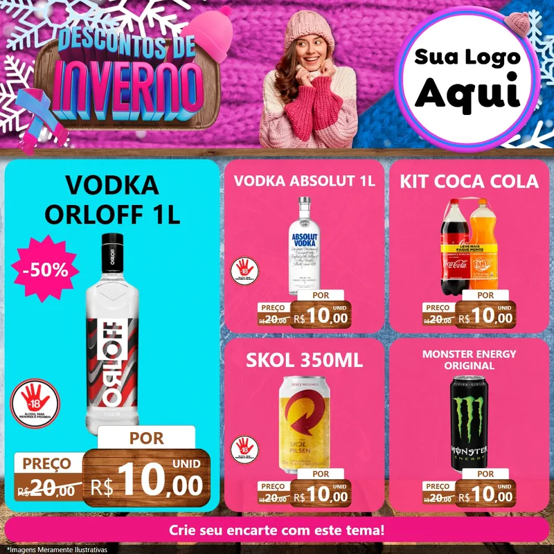 Modelo de Rede Social para Feed Facebook com o tema Descontos de Inverno para Distribuidora de bebidas