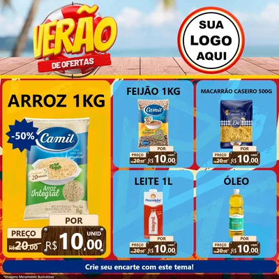 Modelo de Rede Social para Feed Facebook com o tema Verão de Ofertas para Supermercado