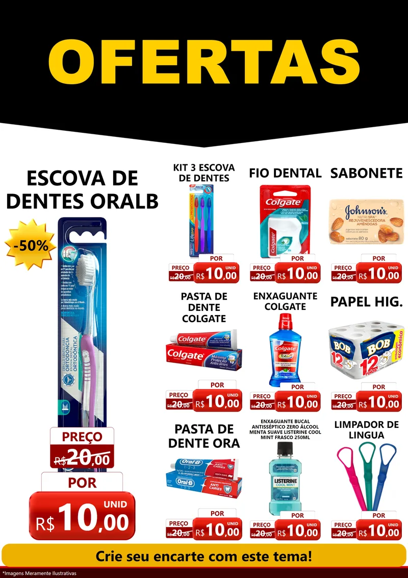 Modelo de Encarte para Encarte A4 Vertical com o tema Ofertas Preto e Vermelho Cartaz para Higiene Pessoal