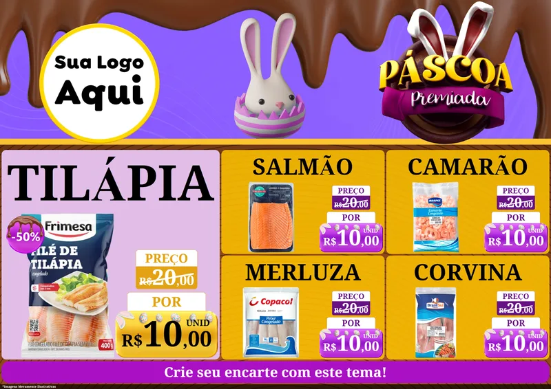 Modelo de Encarte para Encarte A4 Horizontal com o tema Páscoa Premiada para Peixaria