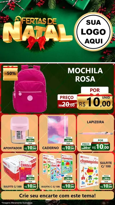 Modelo de Rede Social para Stories com o tema Ofertas de Natal para Papelaria