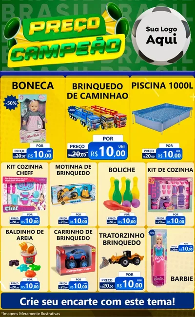 Modelo de Encarte para Encarte Grande com o tema Preço Campeão - Copa para Brinquedos
