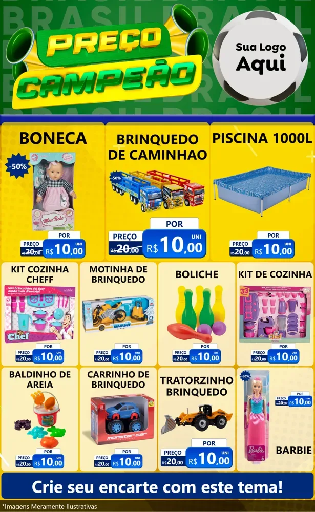 Modelo de Encarte para Encarte Grande com o tema Preço Campeão - Copa para Brinquedos