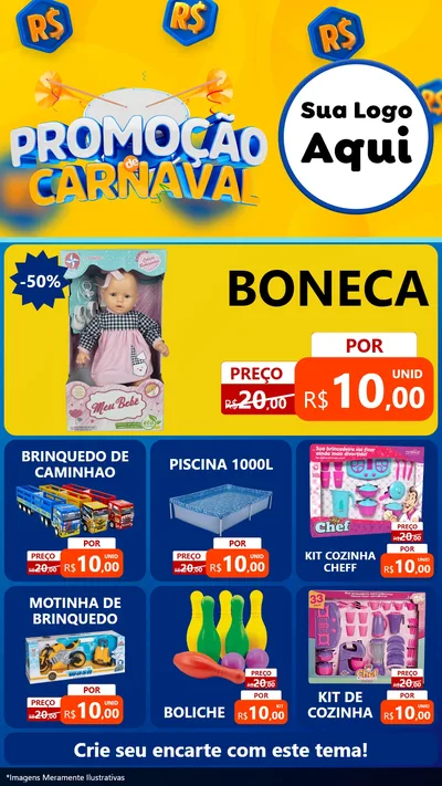Modelo de Rede Social para Stories com o tema Promoção de Carnaval para Brinquedos