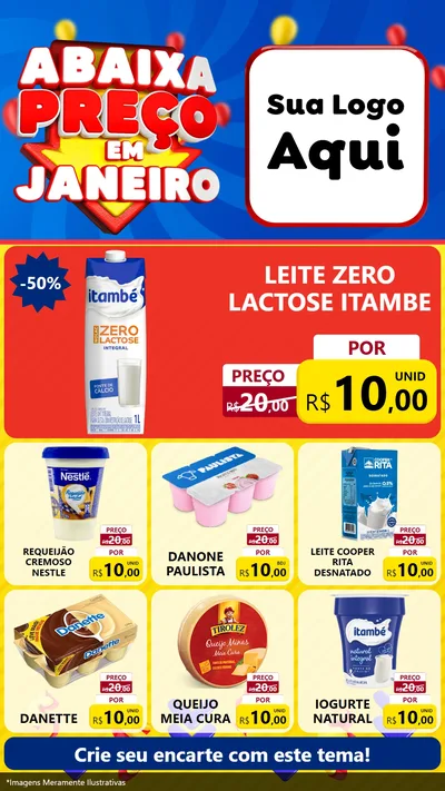 Modelo de Rede Social para Stories com o tema Abaixa Preço em Janeiro para Frios e Laticínios
