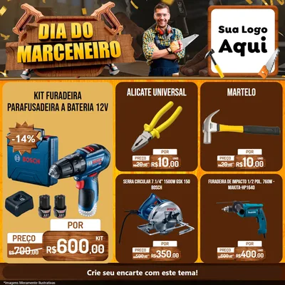 Modelo de Rede Social para Feed Facebook com o tema Dia do Marceneiro para Maquinas e Ferramentas