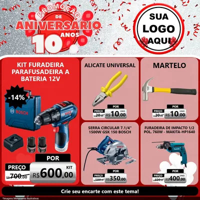 Modelo de Rede Social para Feed Facebook com o tema Promoção de Aniversário - 10 Anos para Maquinas e Ferramentas