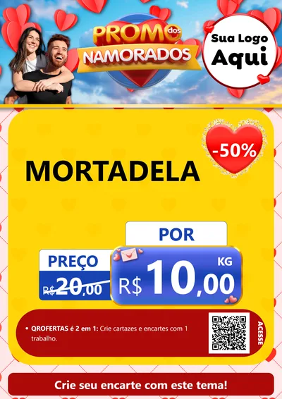 Modelo de Cartaz para Cartaz A4 Vertical com o tema Promo dos Namorados para Frios e Laticínios