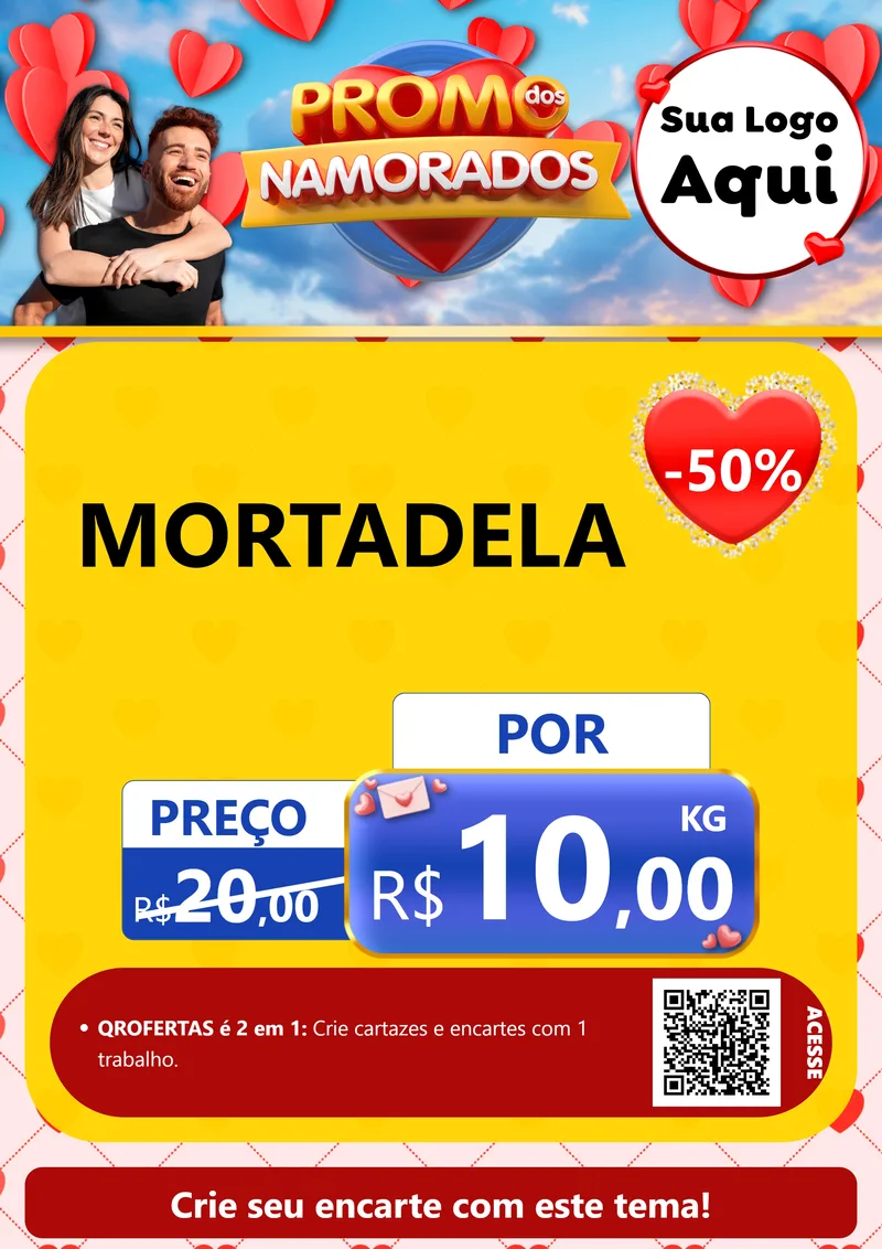 Modelo de Cartaz para Cartaz A4 Vertical com o tema Promo dos Namorados para Frios e Laticínios