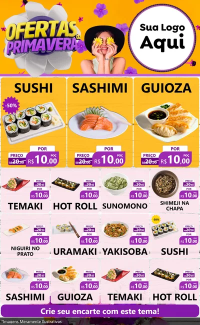 Modelo de Encarte para Encarte Grande com o tema Ofertas Da Primavera para Comida japonesa