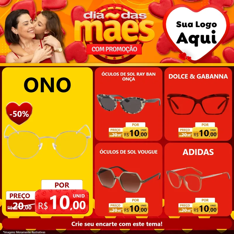 Modelo de Rede Social para Feed Facebook com o tema Dia das Mães com Promoção para Óticas