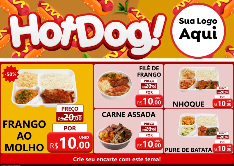 Modelo de Encarte para Encarte A4 Horizontal com o tema Hot Dog para Restaurante