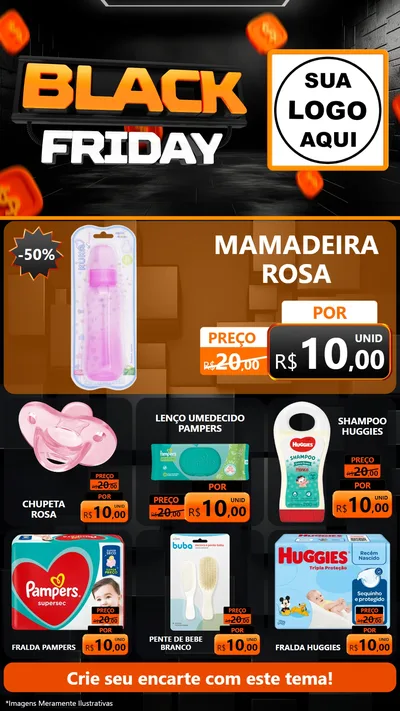 Modelo de Rede Social para Stories com o tema Black Friday para Bebês