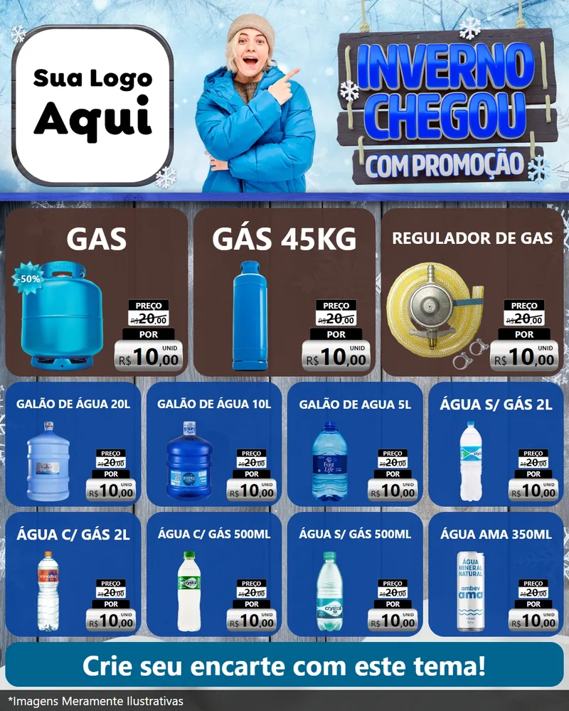 Modelo de Rede Social para Feed Instagram com o tema Inverno Chegou Com Promoção para Água e gás