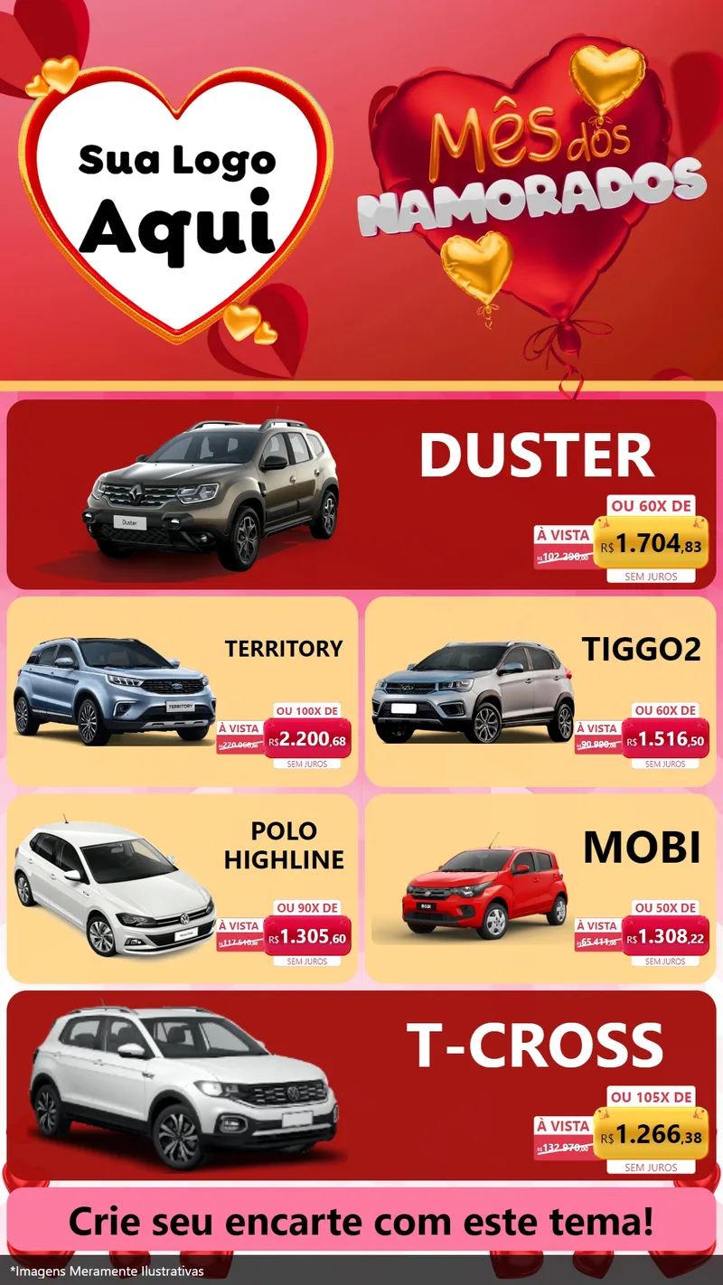 Modelo de TV para TV Vertical com o tema Mês dos Namorados para Concessionaria de Carros