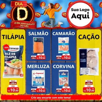 Modelo de Rede Social para Feed Facebook com o tema Dia D - O Dia Mais Barato Do Mês para Peixaria