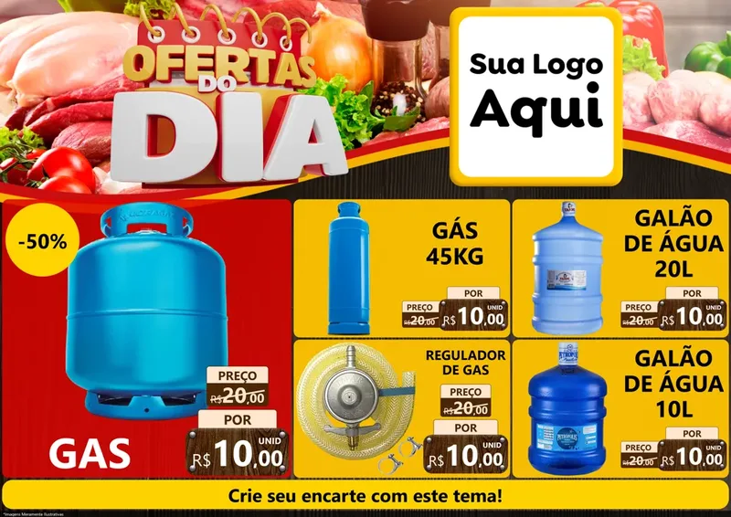 Modelo de Encarte para Encarte A4 Horizontal com o tema Ofertas do Dia para Água e gás