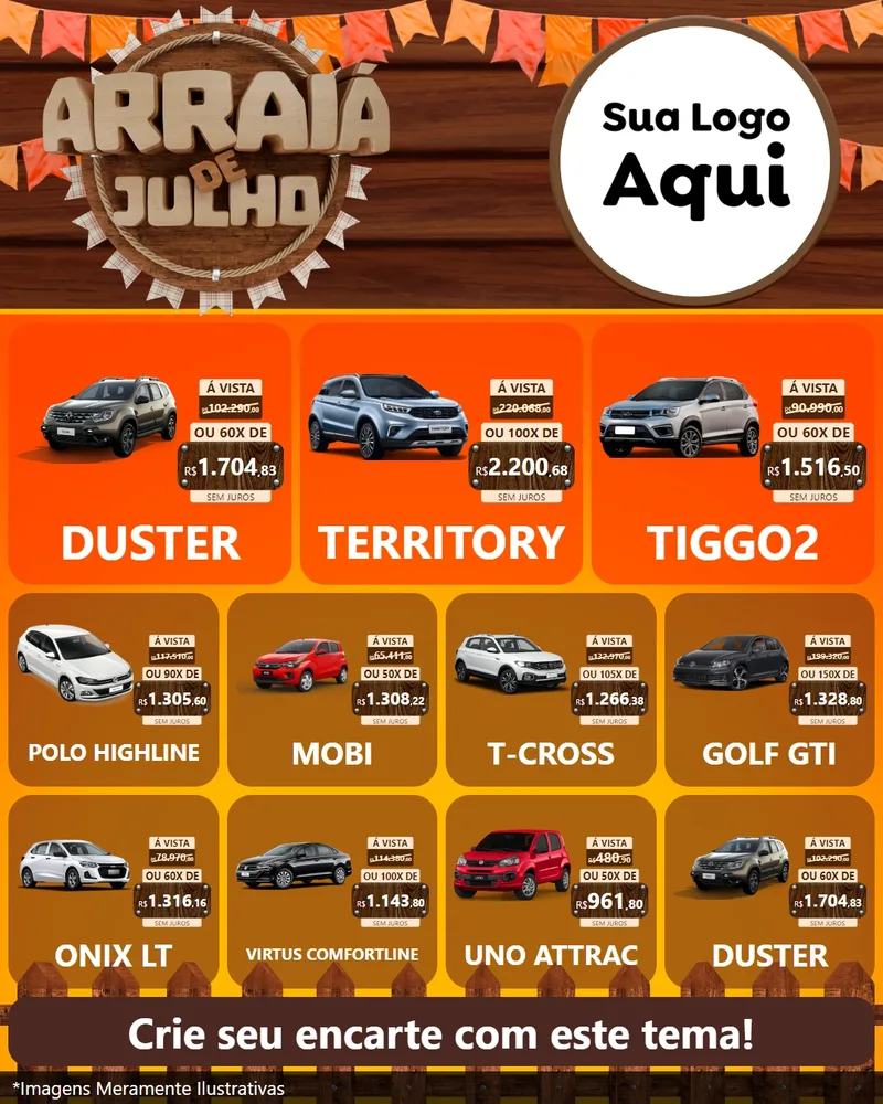 Modelo de Rede Social para Feed Instagram com o tema Arraiá de Julho - Junina para Concessionaria de Carros