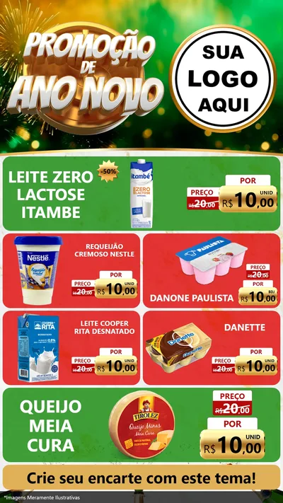 Modelo de TV para TV Vertical com o tema Promoção de Ano Novo para Frios e Laticínios
