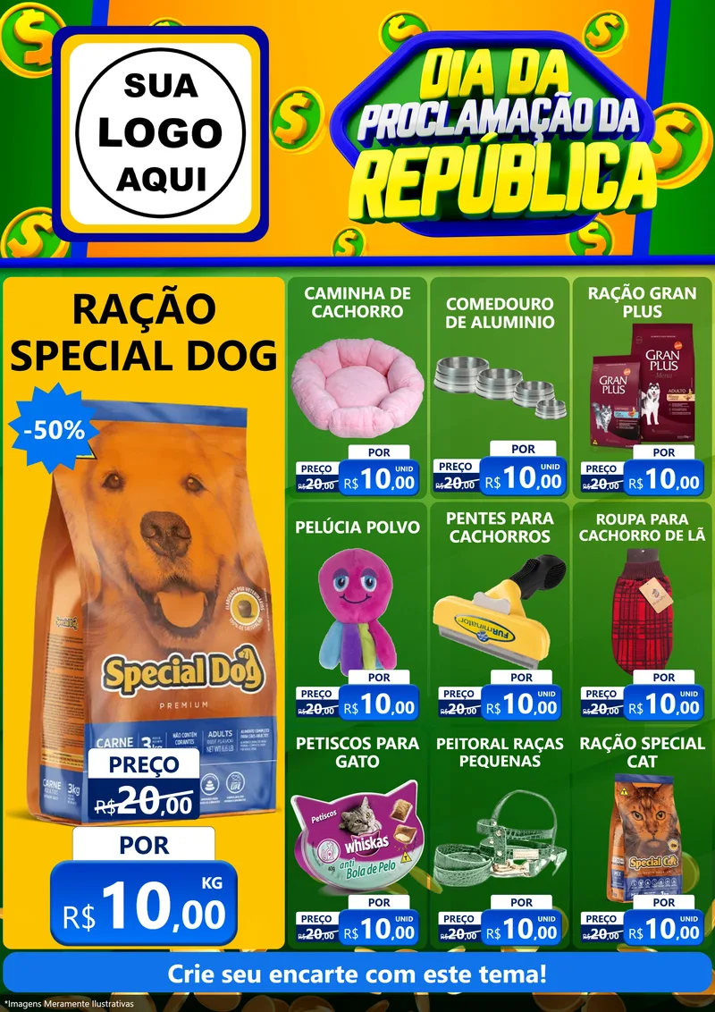 Modelo de Encarte para Encarte A4 Vertical com o tema Dia Da Proclamação da República para Pet Shop