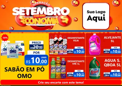 Modelo de Encarte para Encarte A4 Horizontal com o tema Operação Setembro Com Muita Economia para Produtos de Limpeza