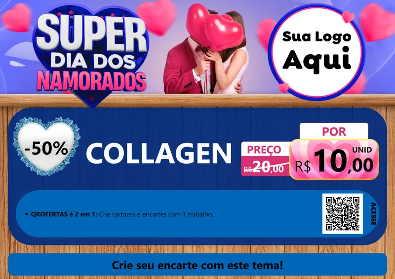 Modelo de Cartaz para Cartaz A4 Horizontal com o tema Super Dia dos Namorados para Suplementos alimentares