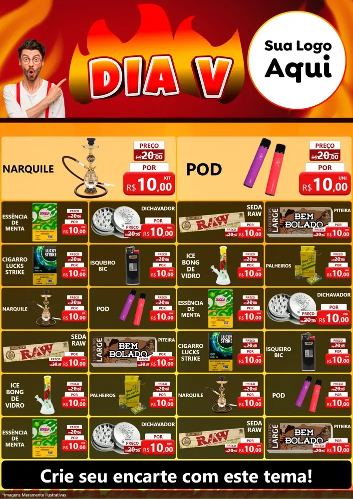 Modelo de Encarte para Encarte A4 Vertical com o tema Dia V para Tabacaria