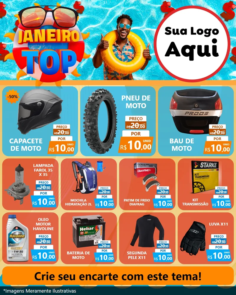 Modelo de Rede Social para Feed Instagram com o tema Janeiro Top para Moto peças
