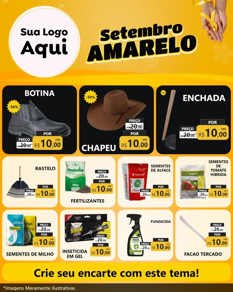 Modelo de Rede Social para Feed Instagram com o tema Setembro Amarelo para Agropecuária