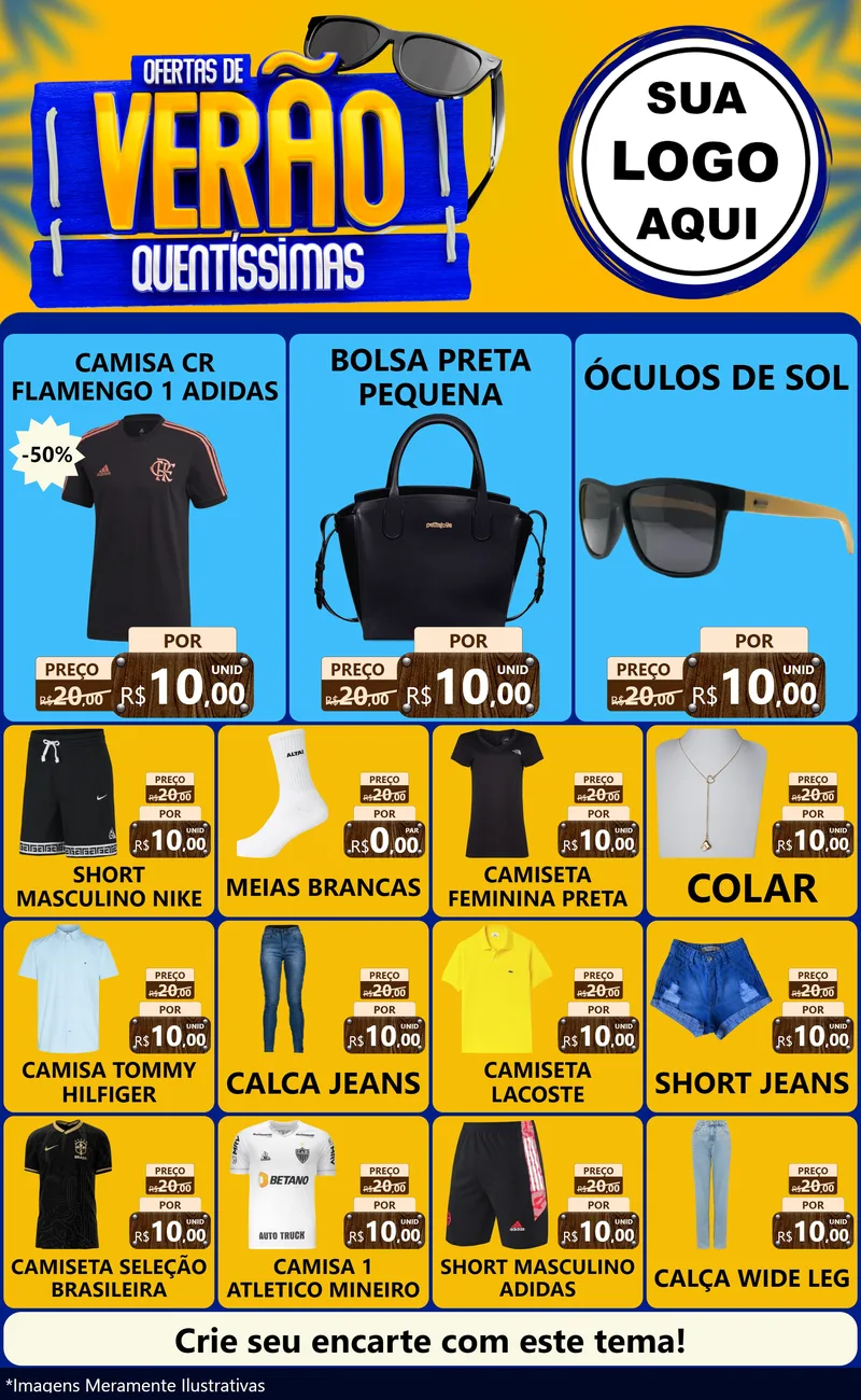 Modelo de Encarte para Encarte Grande com o tema Ofertas de Verão Quentíssimas para Roupas e acessórios