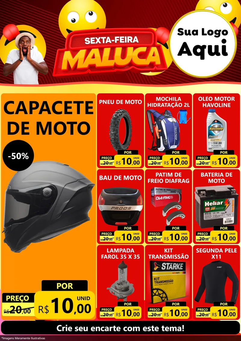 Modelo de Encarte para Encarte A4 Vertical com o tema Sexta-feira Maluca para Moto peças